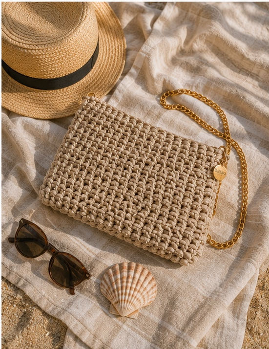 Boho Cotton Clutch with Gold Chain