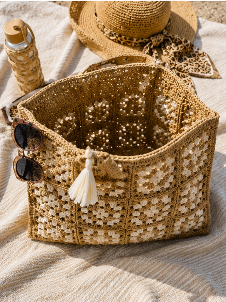 Crochet Beach Tote & Sun Hat Set