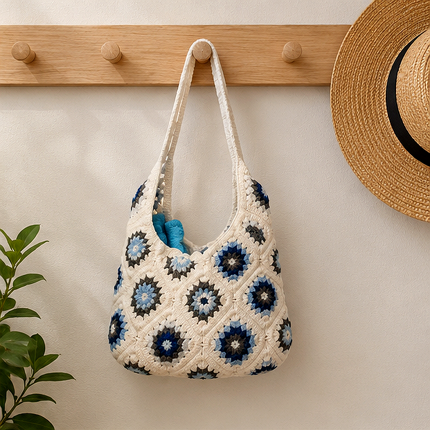 Square Crochet Tote Bag – Boho Shoulder Bag