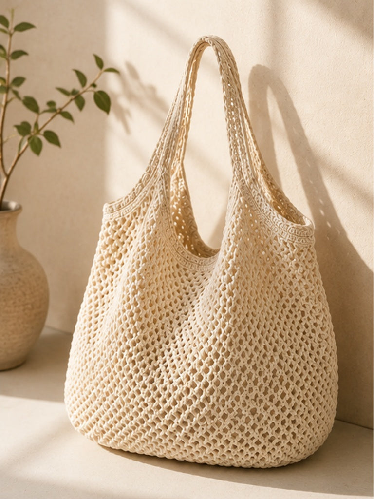 Crochet Mesh Tote Bag – Minimalist Boho Market & Beach Bag