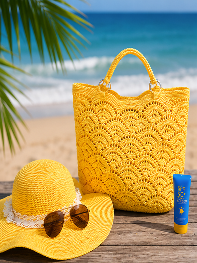 Sunshine Crochet Beach Tote & Sun Hat Set – Boho Summer Accessories