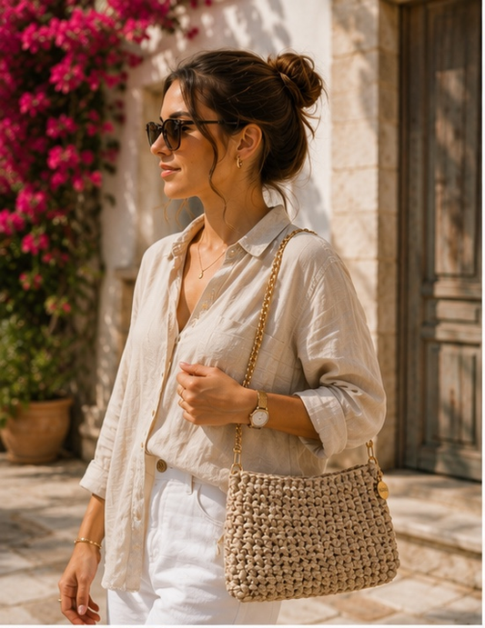 Boho Cotton Clutch with Gold Chain