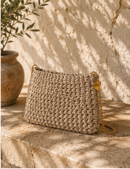 Boho Cotton Clutch with Gold Chain