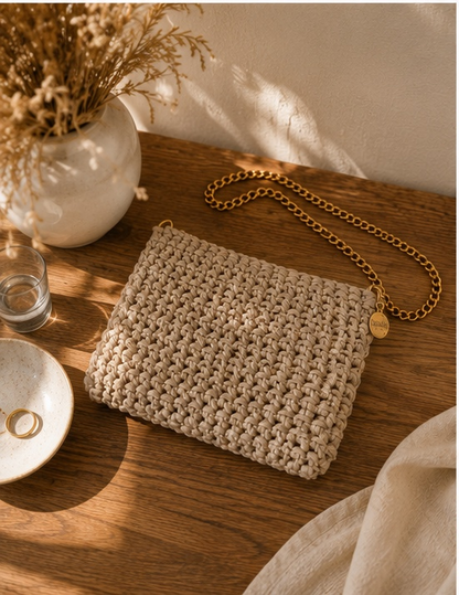 Boho Cotton Clutch with Gold Chain