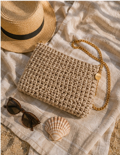 Boho Cotton Clutch with Gold Chain