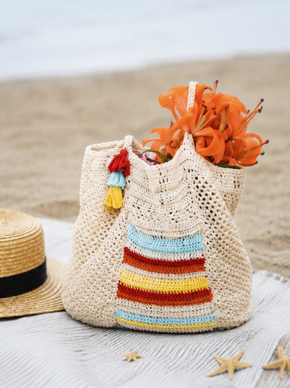 Crochet Tote Bag with Colorful Stripes