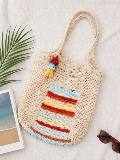 Crochet Tote Bag with Colorful Stripes