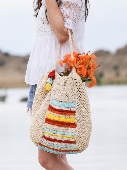 Crochet Tote Bag with Colorful Stripes