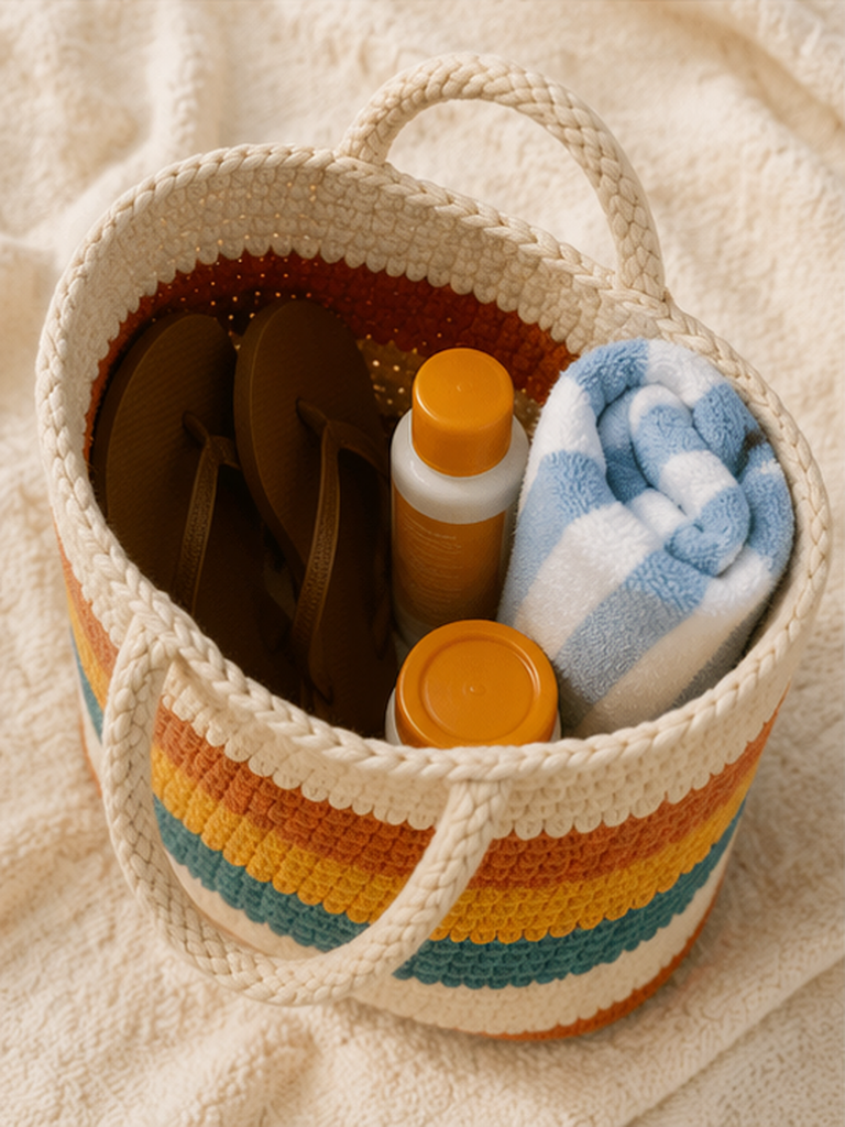 coastal Stripe Crochet Tote Bag – Boho Beach & Market Bag