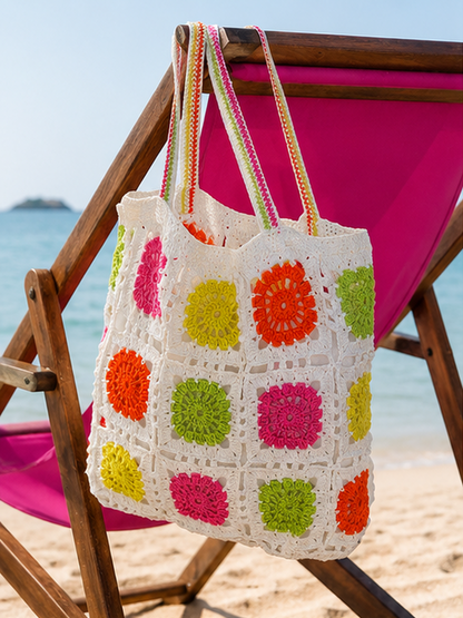 square Crochet Tote Bag – Boho Beach Shoulder Bag