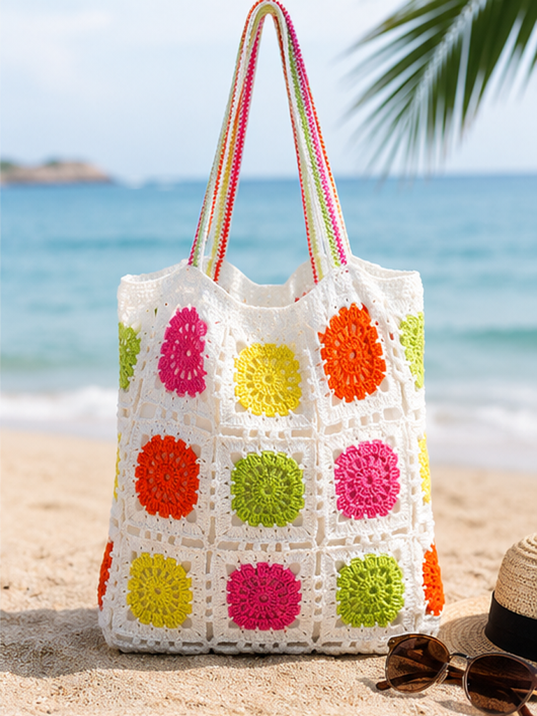 square Crochet Tote Bag – Boho Beach Shoulder Bag