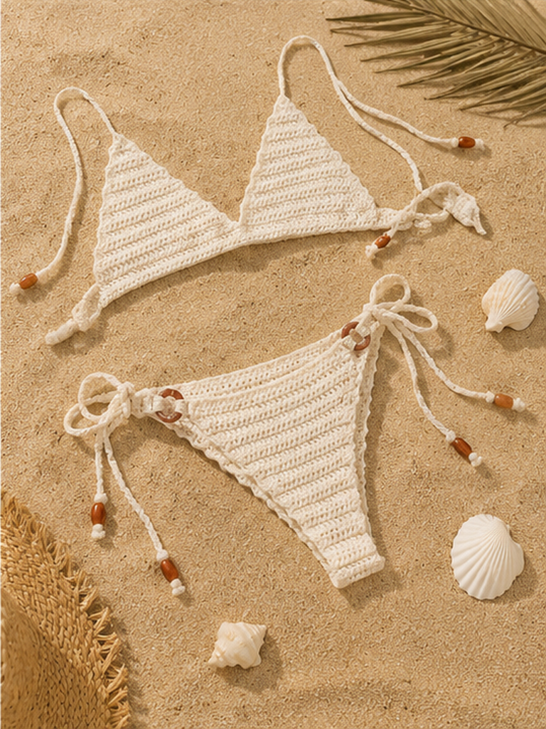 Boho bikini set with Beaded Tie Details