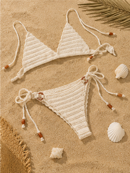 Boho bikini set with Beaded Tie Details