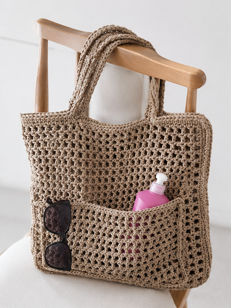 Tote Bag with Front Pocket – Minimalist Boho Shoulder Bag