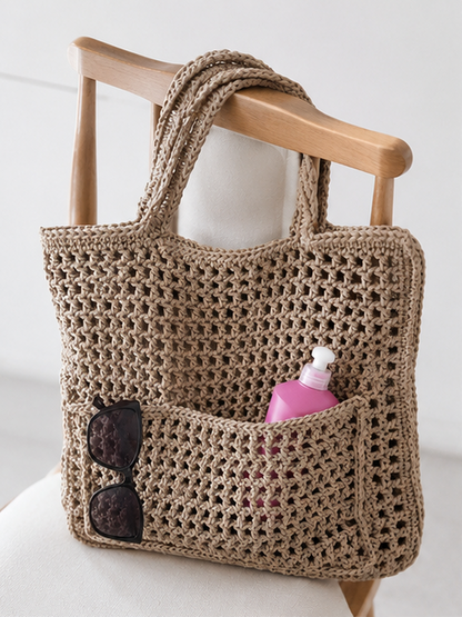 Tote Bag with Front Pocket – Minimalist Boho Shoulder Bag