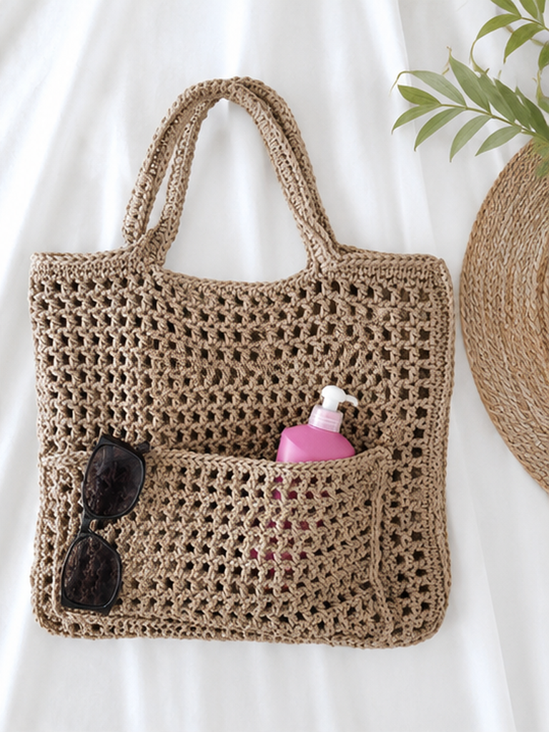 Tote Bag with Front Pocket – Minimalist Boho Shoulder Bag