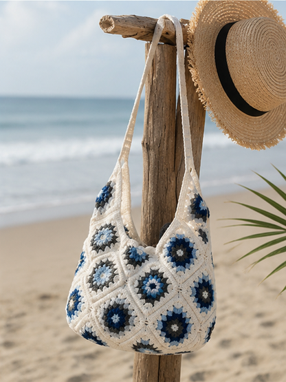 Square Crochet Tote Bag – Boho Shoulder Bag