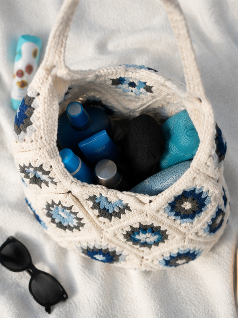 Square Crochet Tote Bag – Boho Shoulder Bag