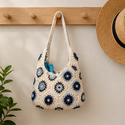 Square Crochet Tote Bag – Boho Shoulder Bag