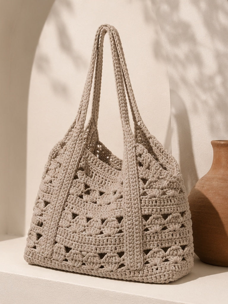Handmade Textured Crochet Tote Bag – Minimalist Boho Shoulder Bag