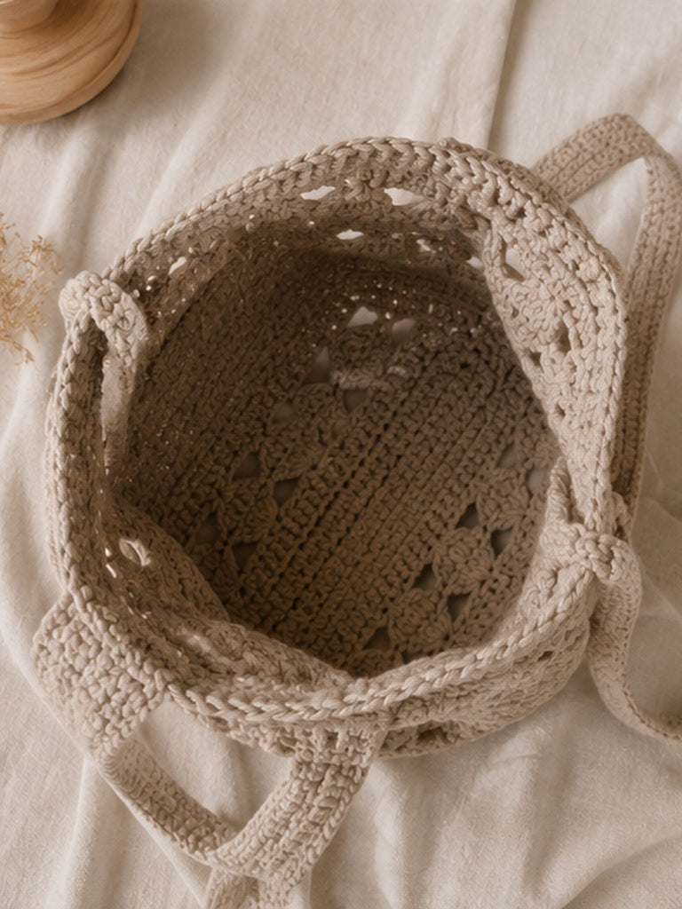 Handmade Textured Crochet Tote Bag – Minimalist Boho Shoulder Bag