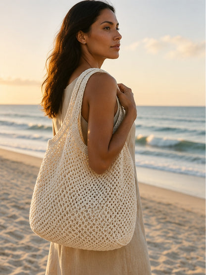 Crochet Mesh Tote Bag – Minimalist Boho Market & Beach Bag