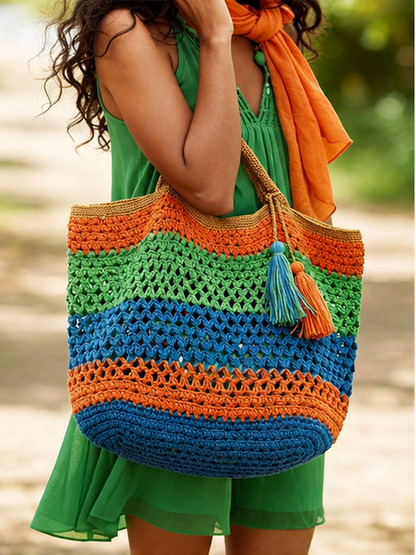 Colorful Crochet Beach Tote Bag – Boho Summer Shoulder Bag