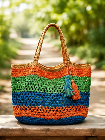Colorful Crochet Beach Tote Bag – Boho Summer Shoulder Bag