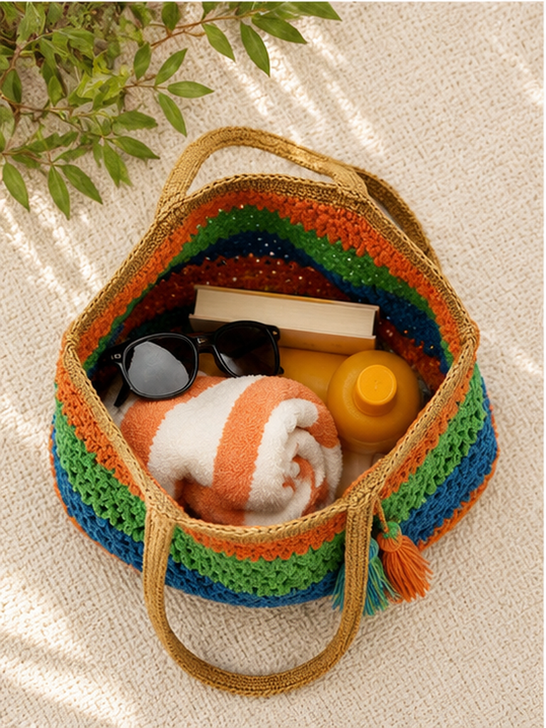 Colorful Crochet Beach Tote Bag – Boho Summer Shoulder Bag