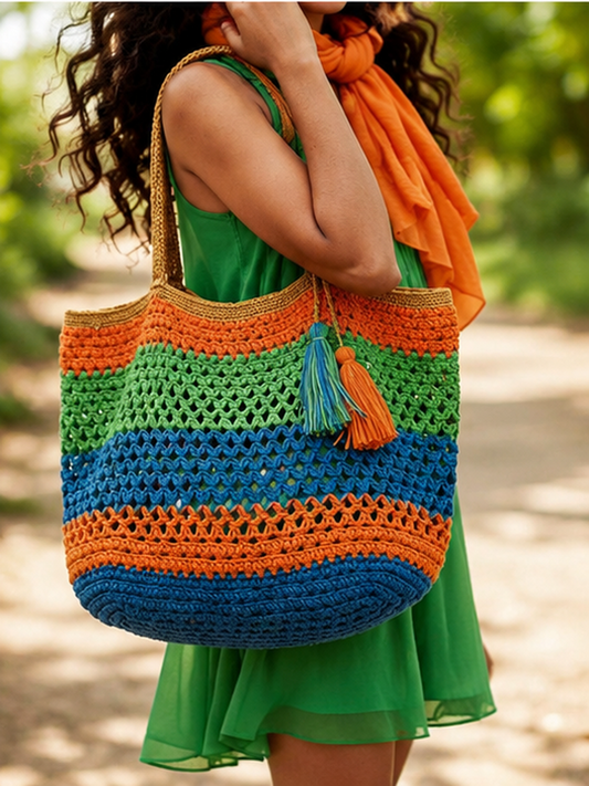 Colorful Crochet Beach Tote Bag – Boho Summer Shoulder Bag