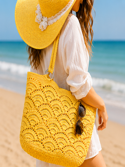 Sunshine Crochet Beach Tote & Sun Hat Set – Boho Summer Accessories