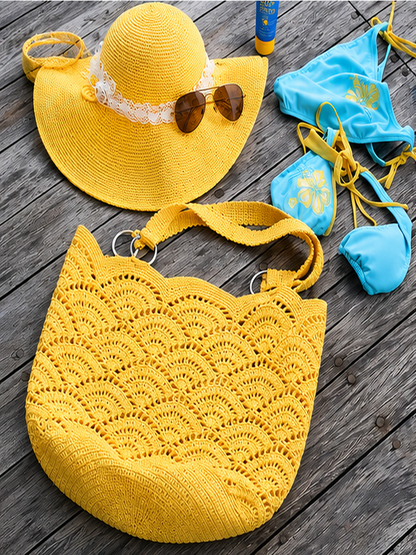 Sunshine Crochet Beach Tote & Sun Hat Set – Boho Summer Accessories