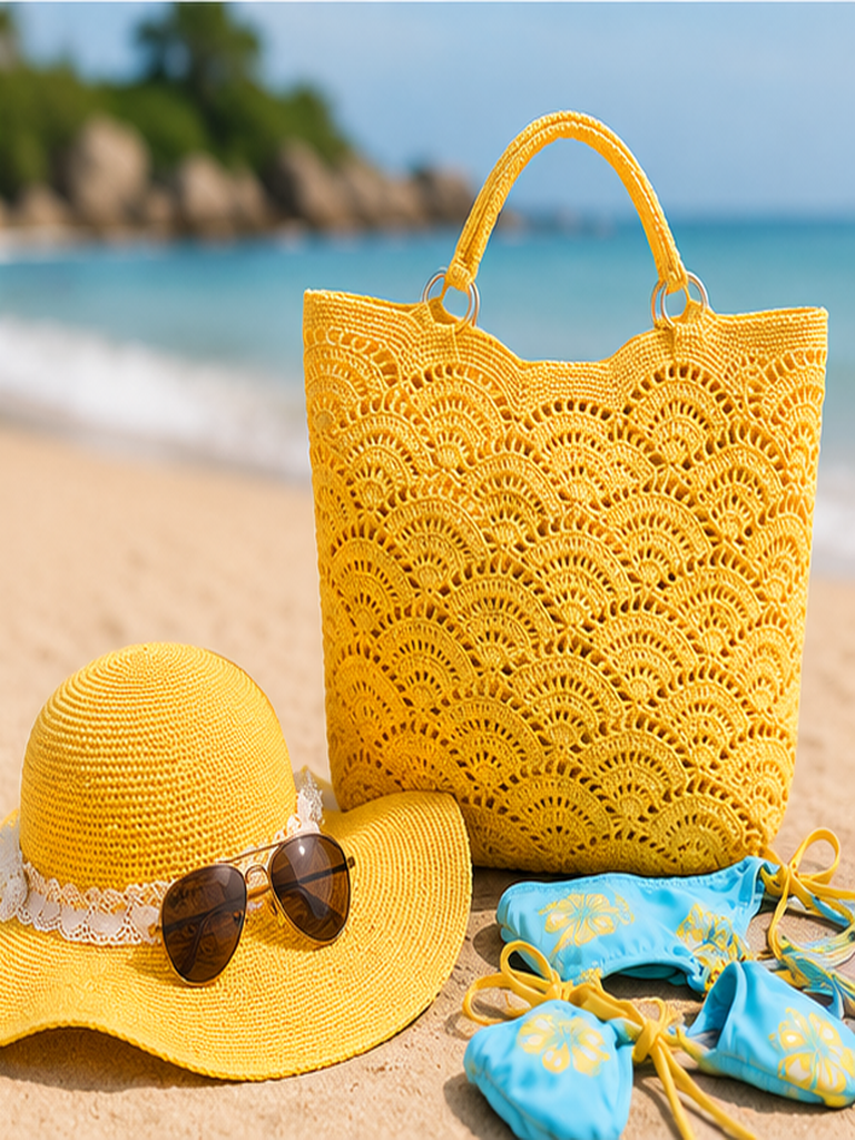 Sunshine Crochet Beach Tote & Sun Hat Set – Boho Summer Accessories