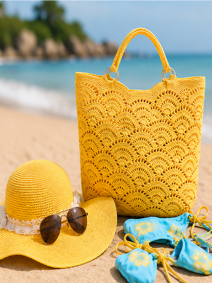 Sunshine Crochet Beach Tote & Sun Hat Set – Boho Summer Accessories